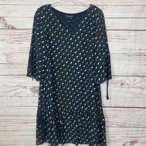 Lafayette 148 New York Ana Grace drop waist gliding‎ Geo print size medium Dress - Picture 5 of 11